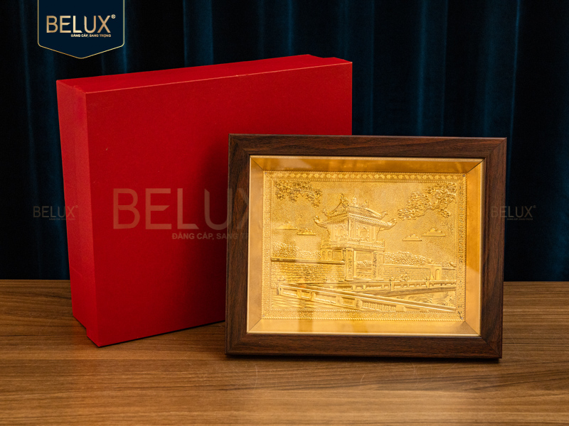 Tranh Khuê Văn Các bằng đồng&nbsp;mạ vàng 24k 25x20cm